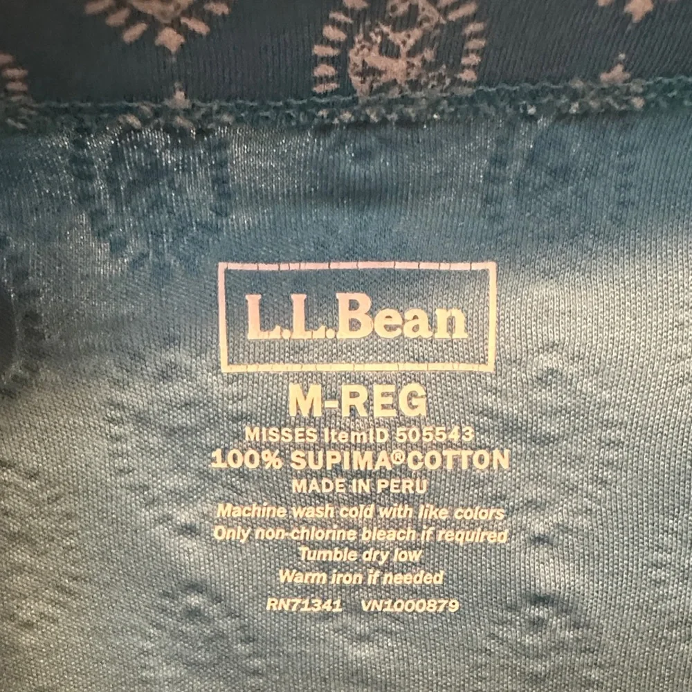L.L. Bean Teal and White 100% Supima Cotton Printed Top 3/4 Sleeve Size M-Reg - Picture 2 of 5